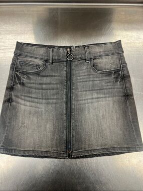 Washed Black Zip-Front Denim Mini Skirt